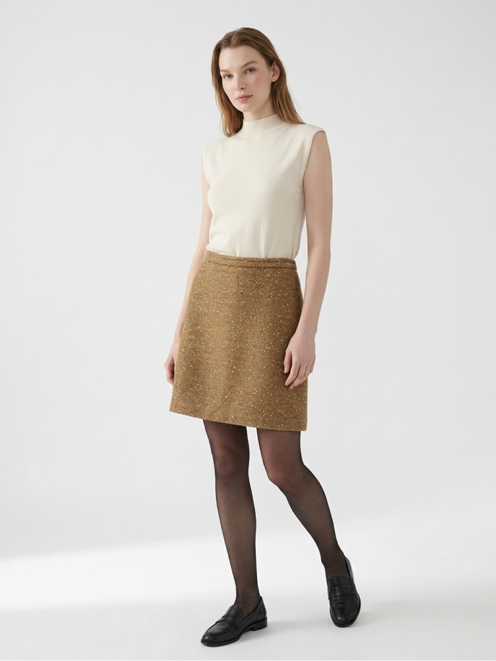 Apt. 9 Brown Gold Metallic Tweed Mini Skirt Lined Size 6 Business Casual